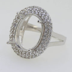 Sterling Silver Semi Mount Ring Setting Oval OV 16x12mm Double Halo Topaz - Syzjewelry