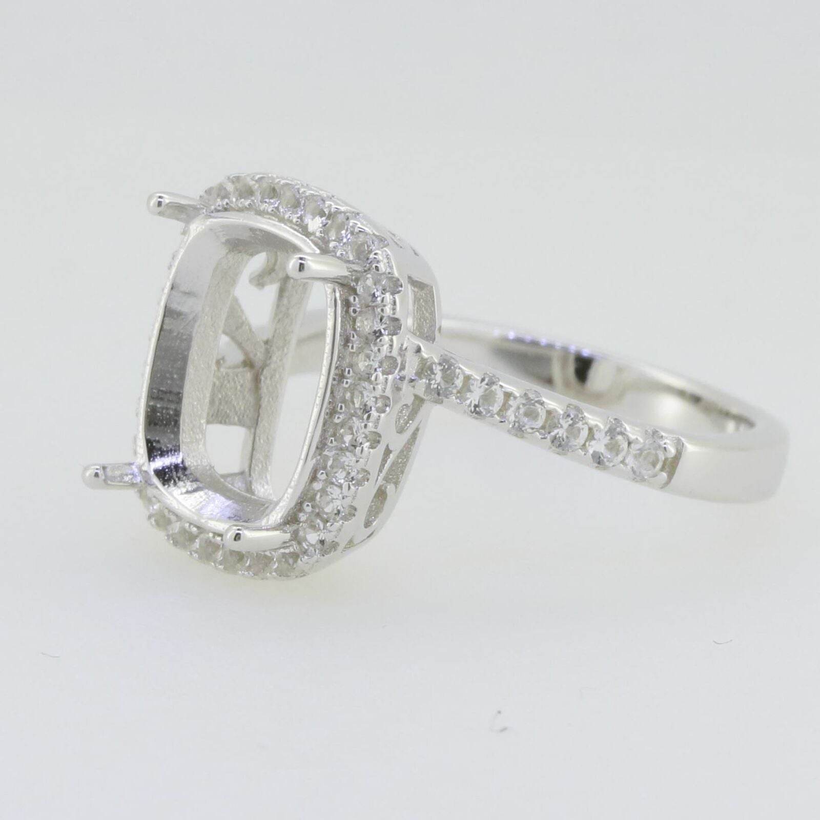 Sterling Silver Semi Mount Ring Setting Cushion CU 12X10mm White Topaz PJC17 - Syzjewelry