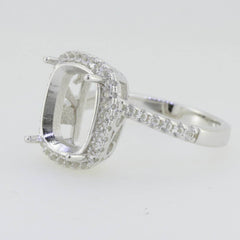 Sterling Silver Semi Mount Ring Setting Cushion CU 12X10mm White Topaz PJC17 - Syzjewelry