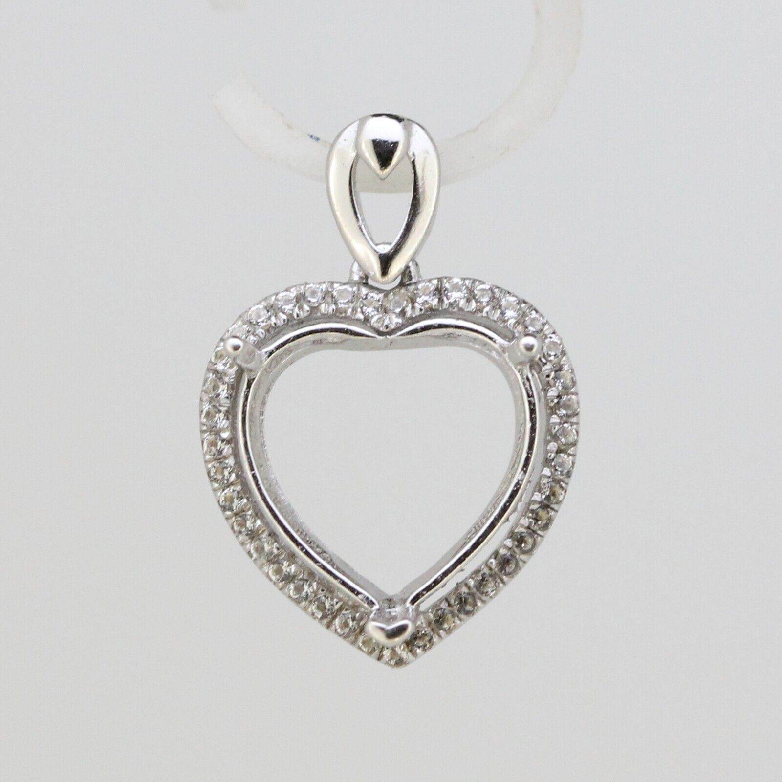 Sterling Silver Semi Mount Pendant Setting Heart HT 12x12mm Halo White Topaz - Syzjewelry