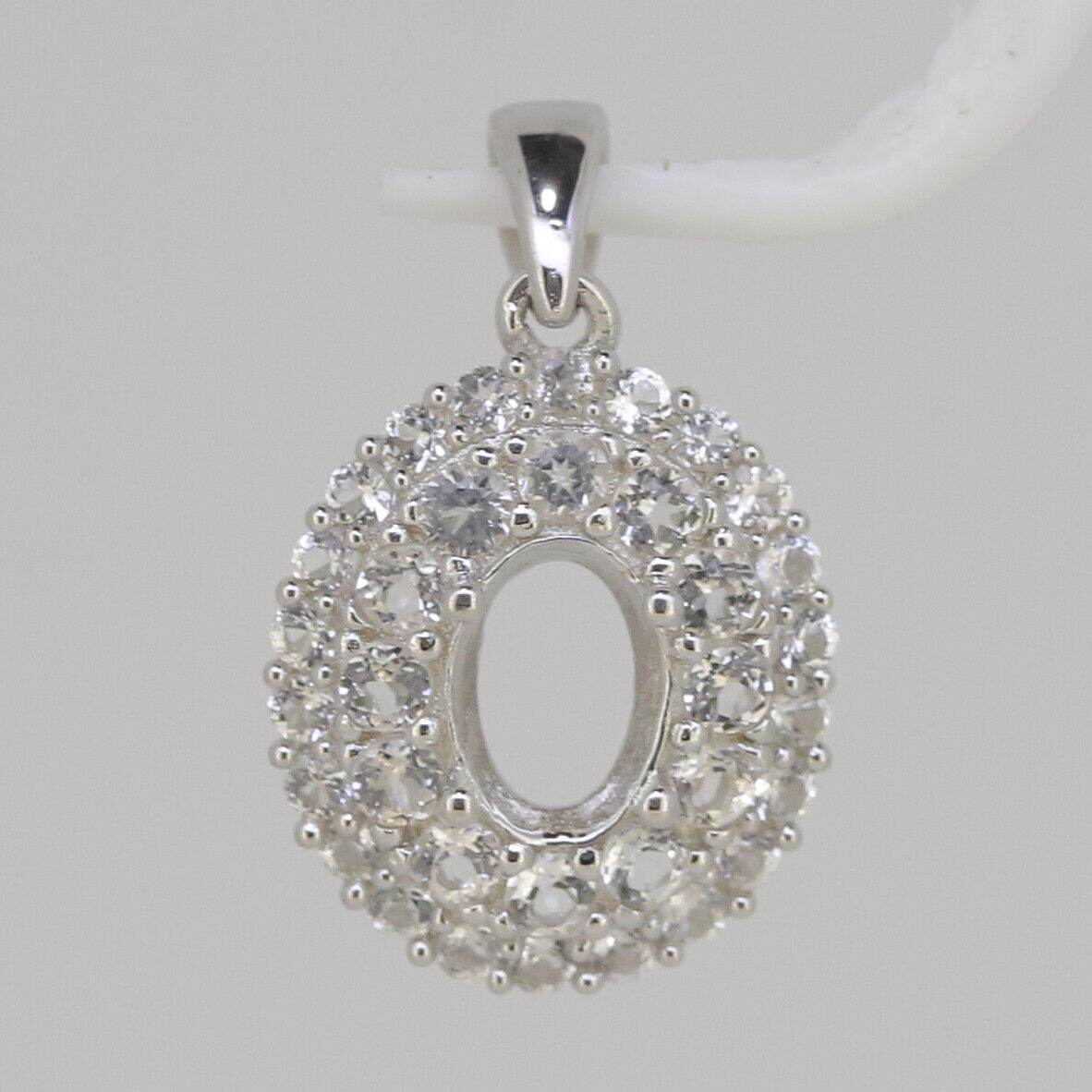 Sterling Silver Semi Mount Pendants Setting OV 7x5mm White Topaz Double Halo - Syzjewelry