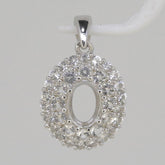 Sterling Silver Semi Mount Pendants Setting OV 7x5mm White Topaz Double Halo - Syzjewelry