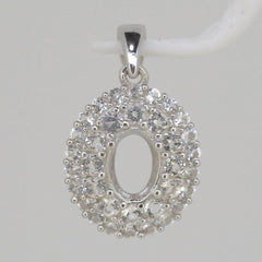 Sterling Silver Semi Mount Pendants Setting OV 7x5mm White Topaz Double Halo - Syzjewelry