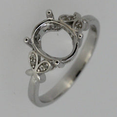 Sterling Silver Semi Mount Ring Setting Oval OV 9x8mm Butterfly Shank - Syzjewelry