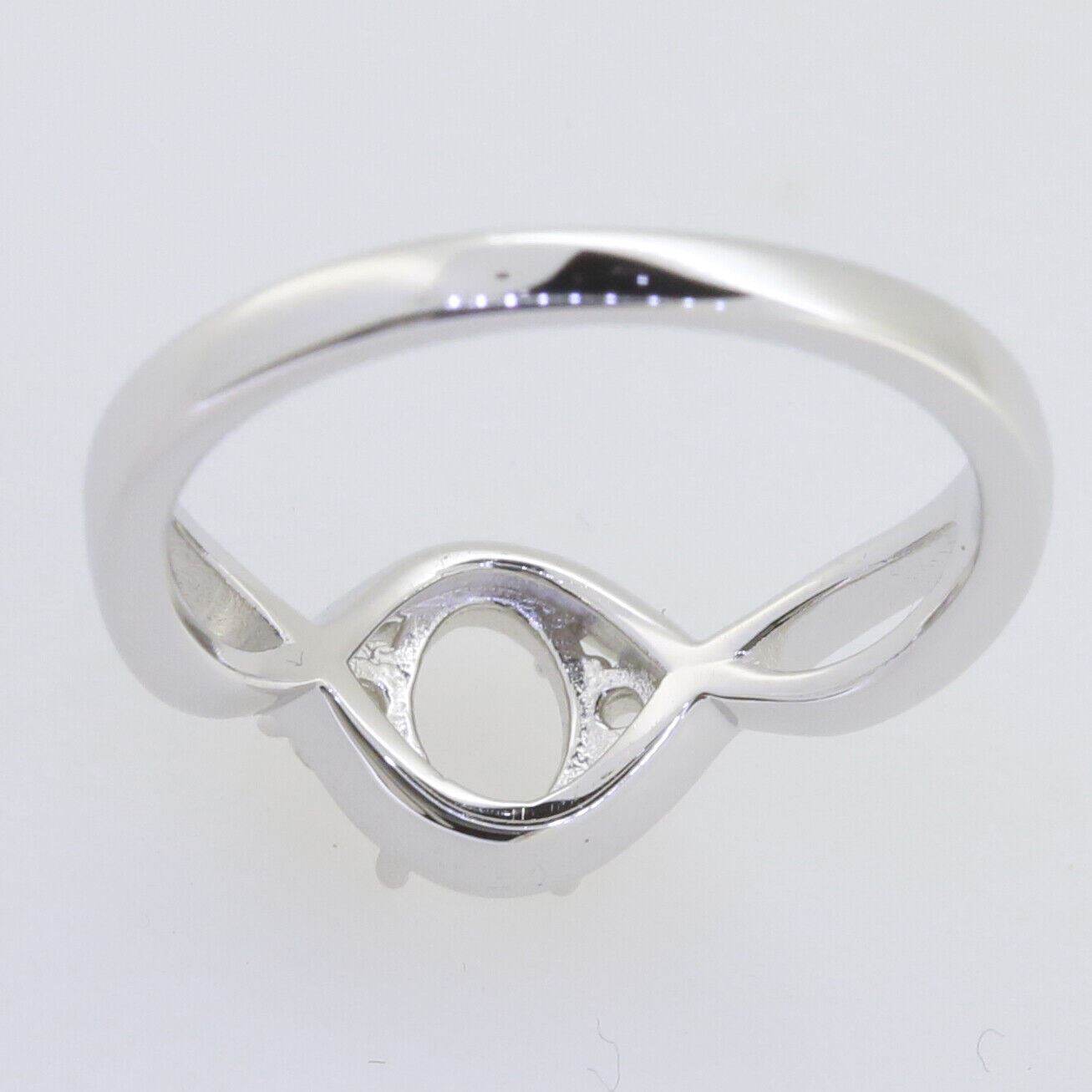 14K White Gold Semi Mount Ring Setting Oval OV 7x5mm W/ Moissanite Twisted Shank - Syzjewelry