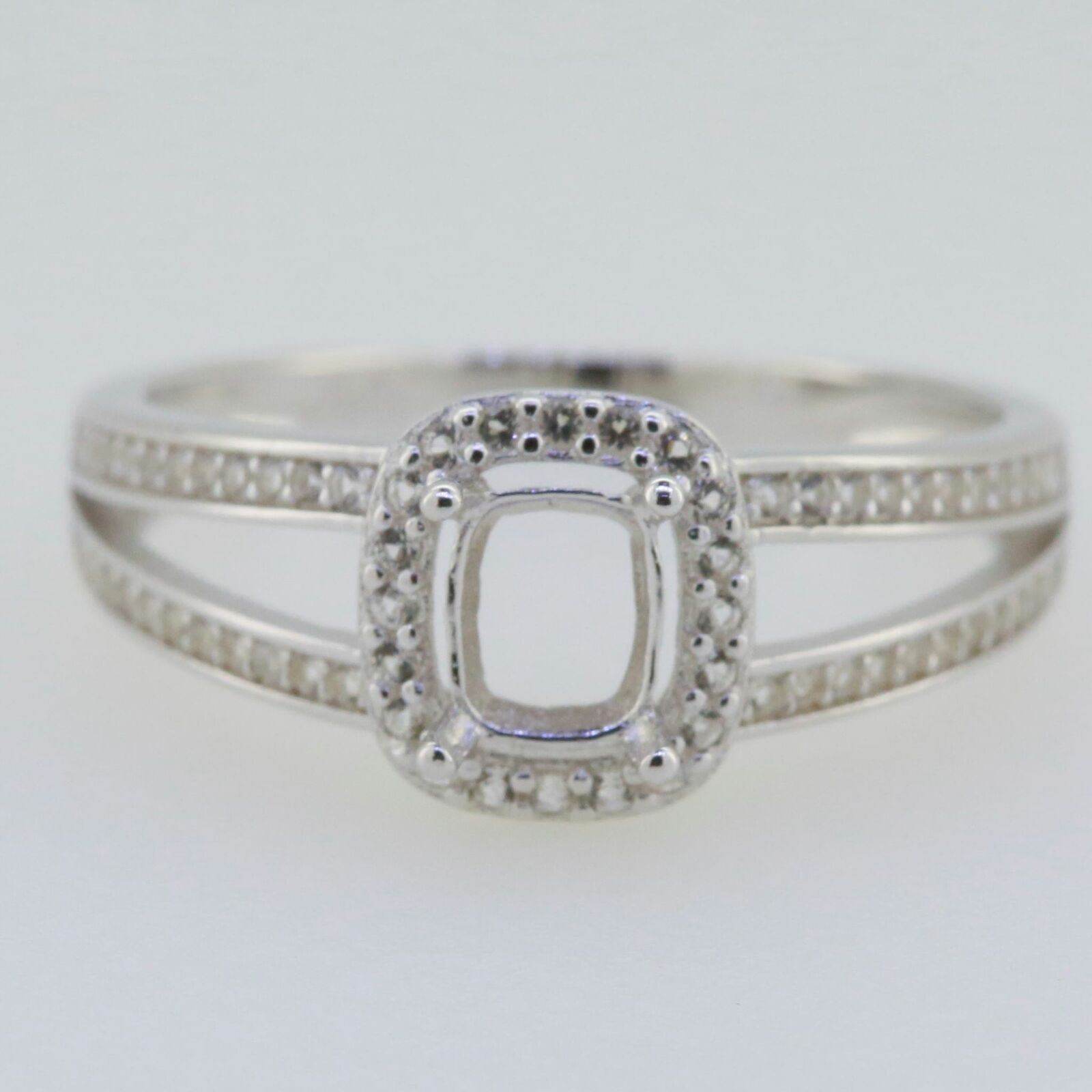 14K White Gold Semi Mount Ring Setting Cushion CU 6X5mm - Syzjewelry