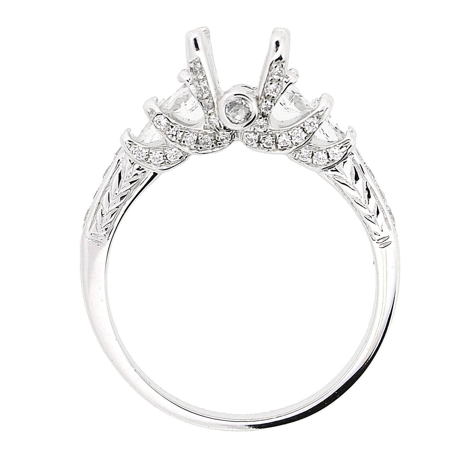 Art Deco Style Sterling Silver Semi Mount Ring Setting RD 7x7mm 4x4mm 3x3mm - Syzjewelry