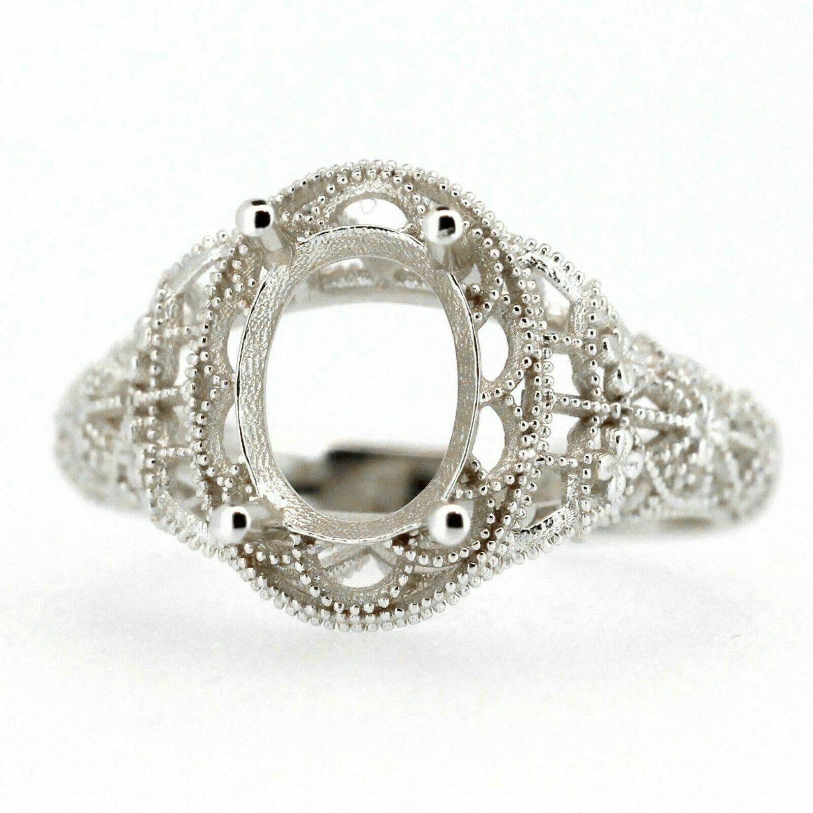 Filigree Sterling Silver Semi Mount Ring Setting Oval OV 9x7mm Vintage Repro - Syzjewelry