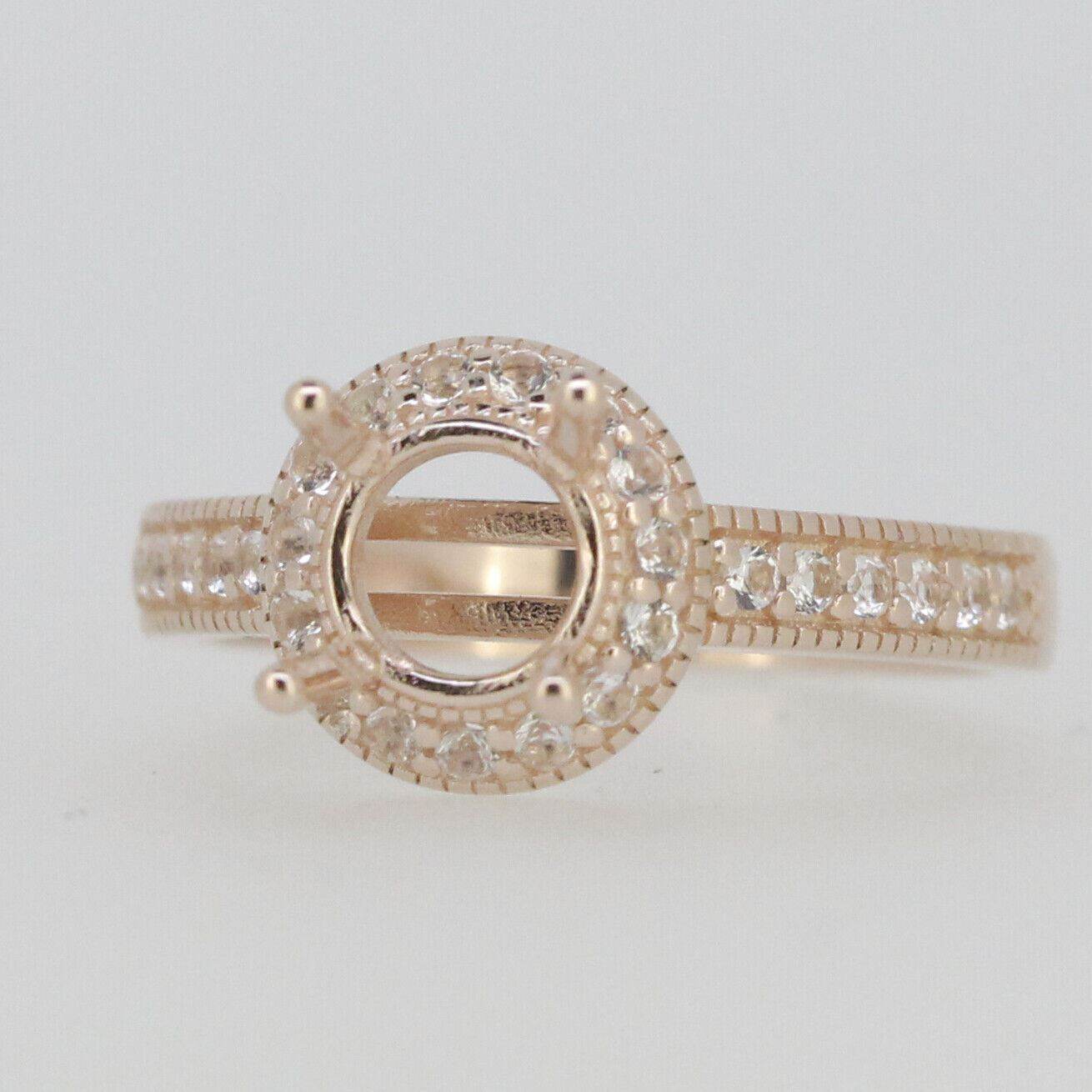2 Piece 14K Rose Gold Semi Mount Ring Setting Round RD 6.5x6.5mm Halo Engagement - Syzjewelry