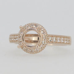 2 Piece 14K Rose Gold Semi Mount Ring Setting Round RD 6.5x6.5mm Halo Engagement - Syzjewelry