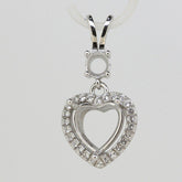 Sterling Silver Semi Mount Pendant Setting Heart HT 10x10mm RD 5mm White Topaz - Syzjewelry