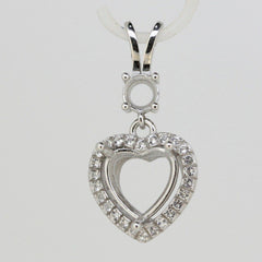 Sterling Silver Semi Mount Pendant Setting Heart HT 10x10mm RD 5mm White Topaz - Syzjewelry