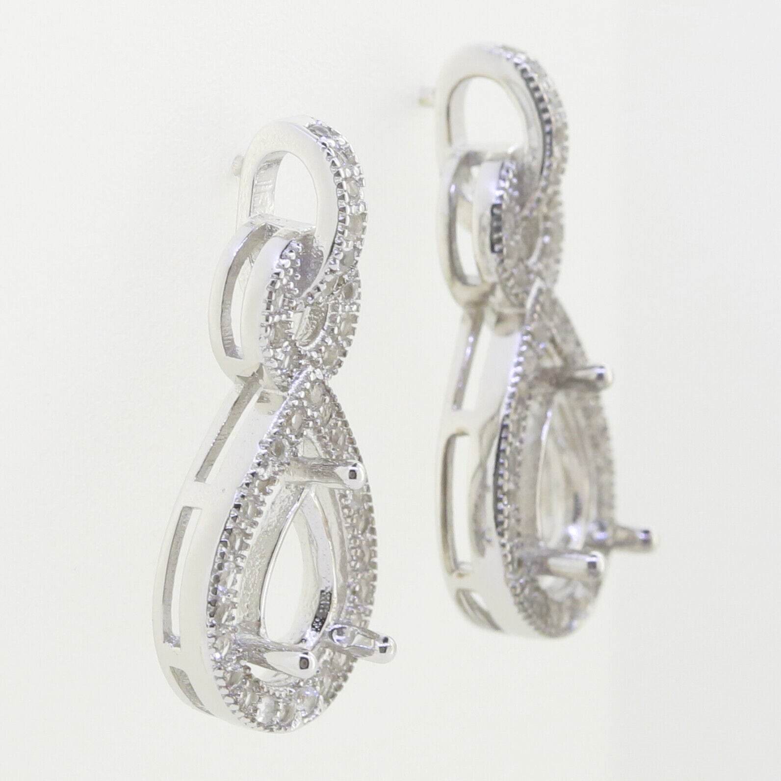 Sterling Silver Semi Mount Earrings Setting Pear PE 7x5mm Drop Stud Halo Topaz - Syzjewelry