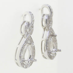 Sterling Silver Semi Mount Earrings Setting Pear PE 7x5mm Drop Stud Halo Topaz - Syzjewelry