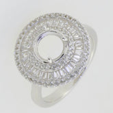 Sterling Silver Semi Mount Ring Setting Round RD 8x8mm Baguette Triple - Syzjewelry