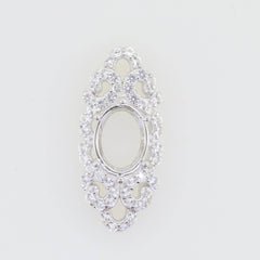 Silver Semi Mount Pendant Setting Oval OV 9X7mm White Topaz - Syzjewelry