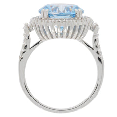 Sterling Silver Semi Mount Ring Setting Round RD 12x12mm Halo W/ White Topaz - Syzjewelry