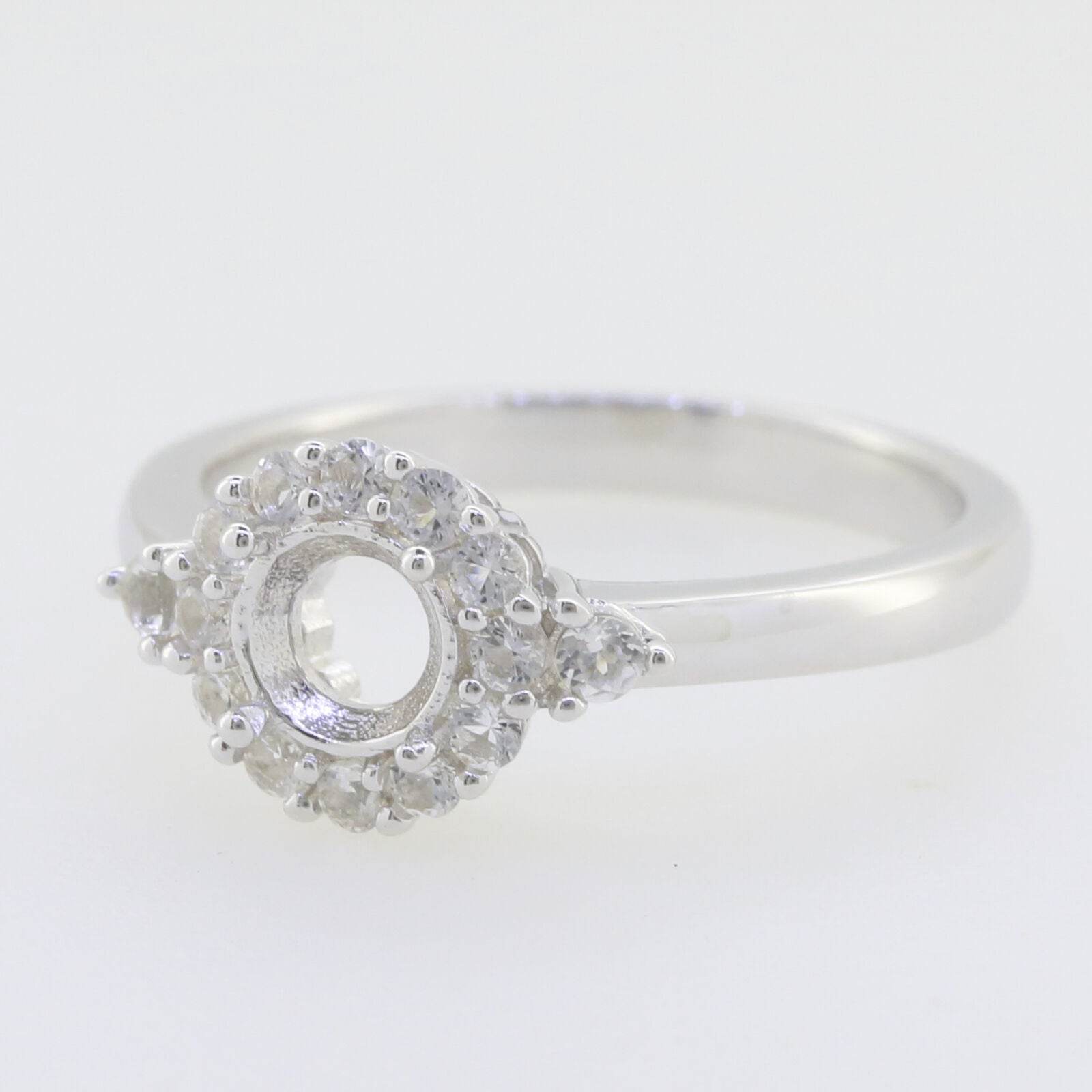 Sterling Silver Semi Mount Ring Setting Round RD 5x5mm Halo White Topaz - Syzjewelry