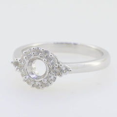 Sterling Silver Semi Mount Ring Setting Round RD 5x5mm Halo White Topaz - Syzjewelry