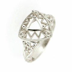 Art Deco Style Sterling Silver Semi Mount Ring Setting Trillion Tri 6x6mm - Syzjewelry