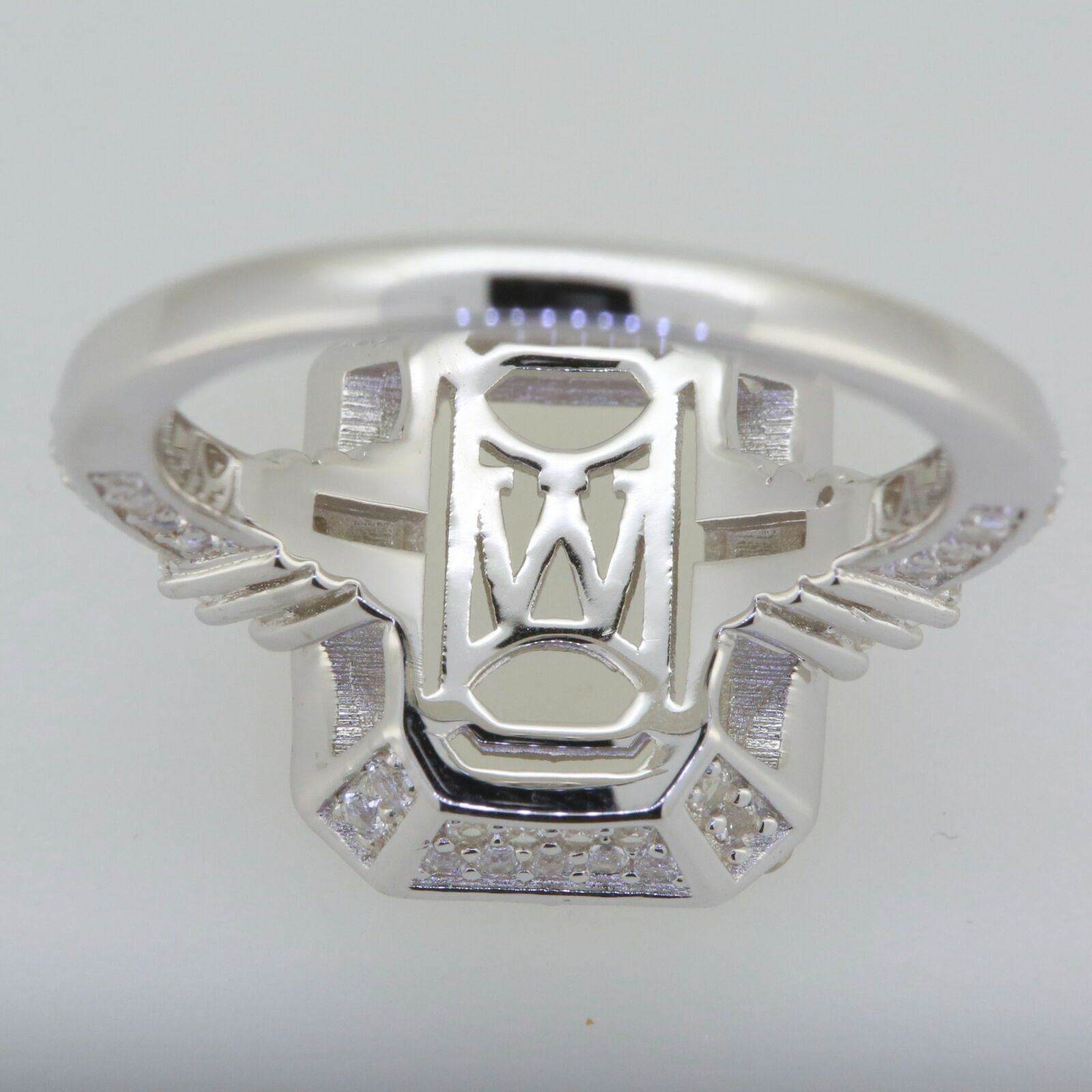 14K White Gold Semi Mount Ring Setting Emerald OCT 12x9mm Engagement Halo - Syzjewelry