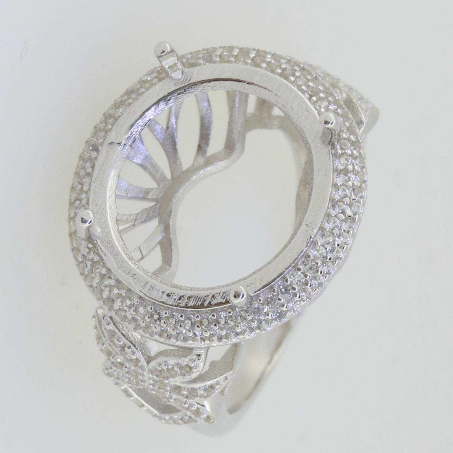 Sterling Silver Semi Mount Ring Setting Round RD 15X15mm White Topaz - Syzjewelry