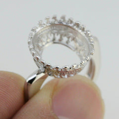 Sterling Silver Semi Mount Ring Setting Oval OV 14x12mm Cab Art Deco Style - Syzjewelry