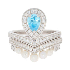 2 piece Set Sterling Silver Semi Mount Ring Setting Pear PE 7X5mm - Syzjewelry