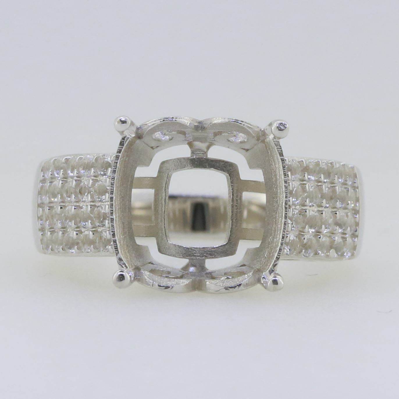 Sterling Silver Semi Mount Ring Setting Cushion CU 12X12mm Accent - Syzjewelry