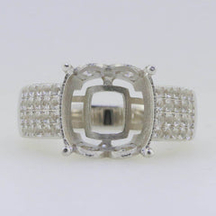 Sterling Silver Semi Mount Ring Setting Cushion CU 12X12mm Accent - Syzjewelry