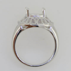 Sterling Silver Semi Mount Ring Setting Oval OV 11x9mm Vintage Repro White Topaz - Syzjewelry