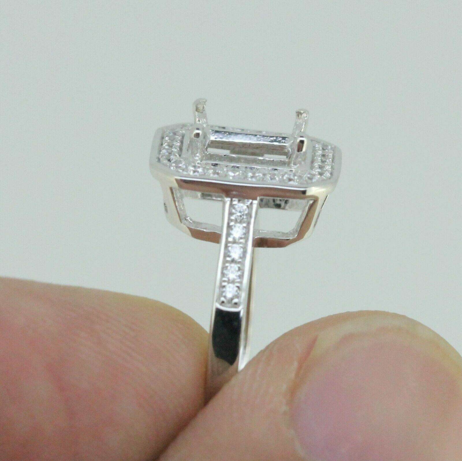 Sterling Silver Semi Mount Ring Setting Emerald OCT 7x5mm Halo - Syzjewelry