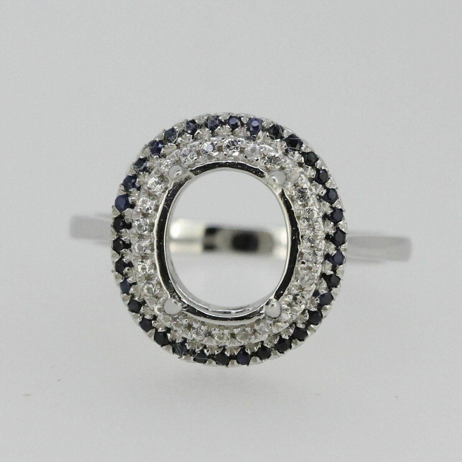 Sterling Silver Semi Mount Ring Setting OV 10x8mm Natural White & Blue Sapphire - Syzjewelry