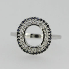 Sterling Silver Semi Mount Ring Setting OV 10x8mm Natural White & Blue Sapphire - Syzjewelry