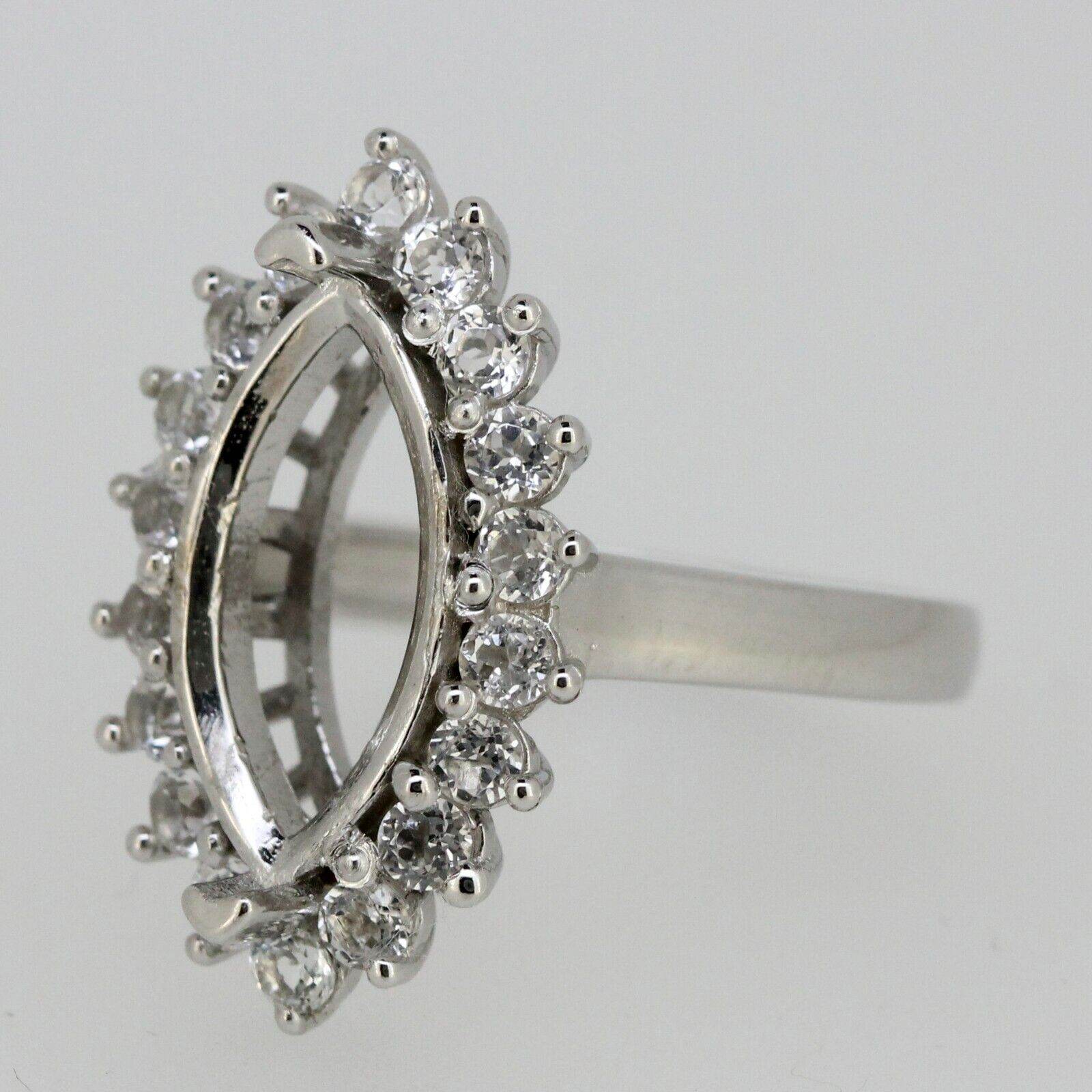 Sterling Silver Semi Mount Ring Setting Marquise MQ 16x8mm White Topaz Halo - Syzjewelry