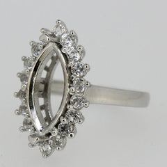 Sterling Silver Semi Mount Ring Setting Marquise MQ 16x8mm White Topaz Halo - Syzjewelry