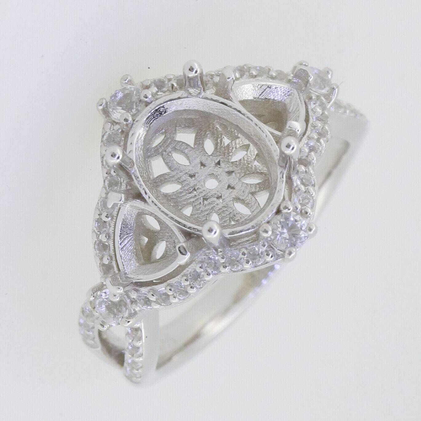 Sterling Silver Semi Mount Ring Setting Oval OV 10X8mm White Topaz P0022PJC2 - Syzjewelry