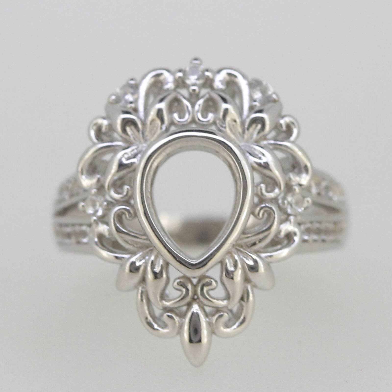 Vintage Style Sterling Silver Semi Mount Ring Setting Pear PE 9x7mm White Topaz - Syzjewelry