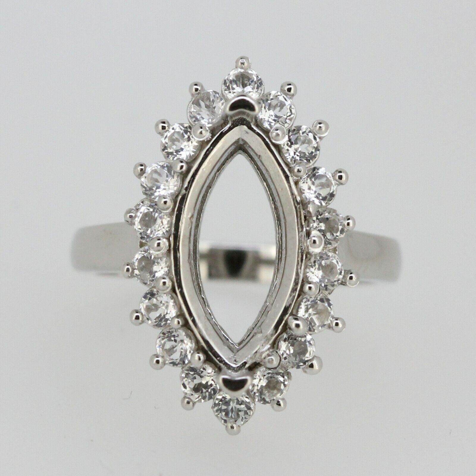Sterling Silver Semi Mount Ring Setting Marquise MQ 16x8mm White Topaz Halo - Syzjewelry
