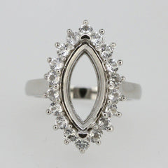 Sterling Silver Semi Mount Ring Setting Marquise MQ 16x8mm White Topaz Halo - Syzjewelry