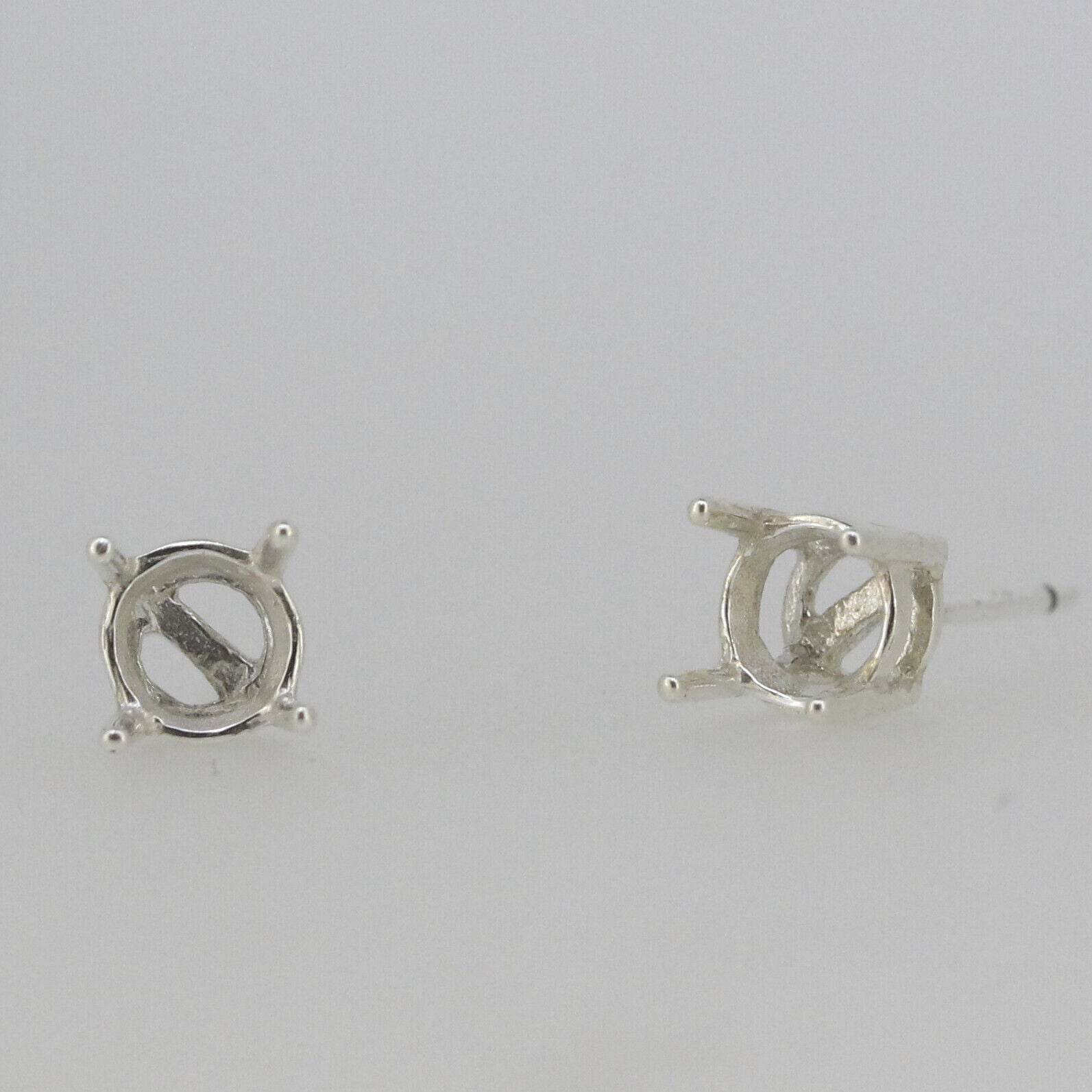 Sterling Silver Semi Mount Earrings Setting RD 5x5mm Stud 4 Prongs Stud - Syzjewelry