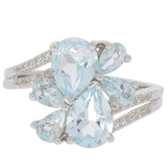 Sterling Silver Semi Mount Ring Setting Pear PE 8X6mm PE 5x3mm Bypass Cluster Ring - Syzjewelry