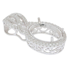 Sterling Silver Semi Mount Pendant Setting Oval OV 20X15mm Halo Topaz - Syzjewelry