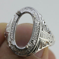 Sterling Silver Semi Mount Ring Setting Oval OV 15x8mm Vintage Repro - Syzjewelry