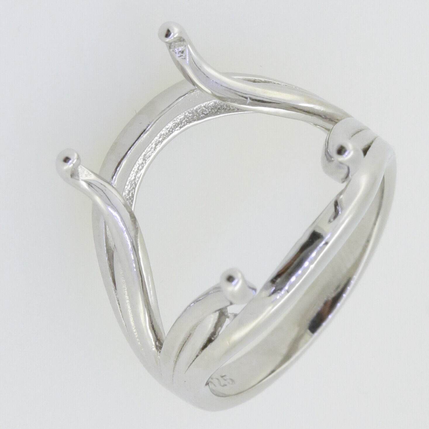 Sterling Silver Semi Mount Ring Setting Emerald OCT 16x12mm Scissor Cut Tourmali - Syzjewelry