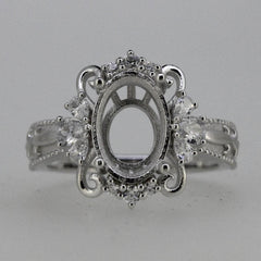 Sterling Silver Semi Mount Ring Setting Oval OV 12x8mm Art Deco Style - Syzjewelry