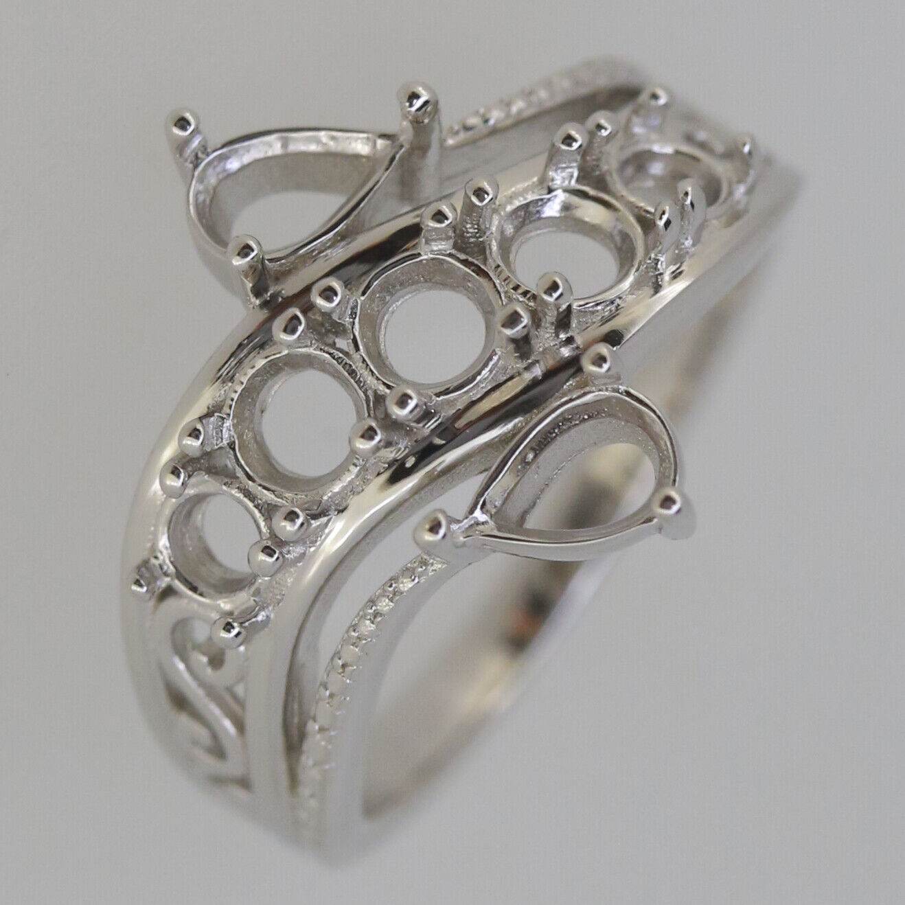 Sterling Silver Semi Mount Ring Setting PE 6X4mm Round 4x4mm RD3.5x3.5 DK203 - Syzjewelry