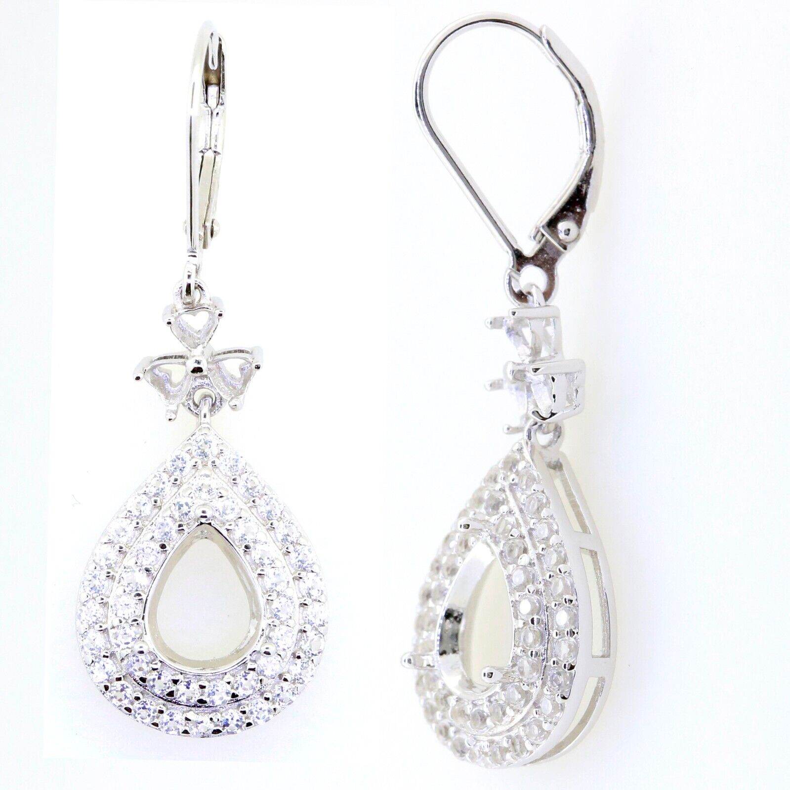 Sterling Silver Semi Mount Pendant Setting Pear PE 9x7mm Double Halo Topaz - Syzjewelry