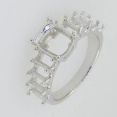 Sterling Silver Semi Mount Ring Setting Cushion CU 9x7mm OCT 5x3mm 9 Stones - Syzjewelry