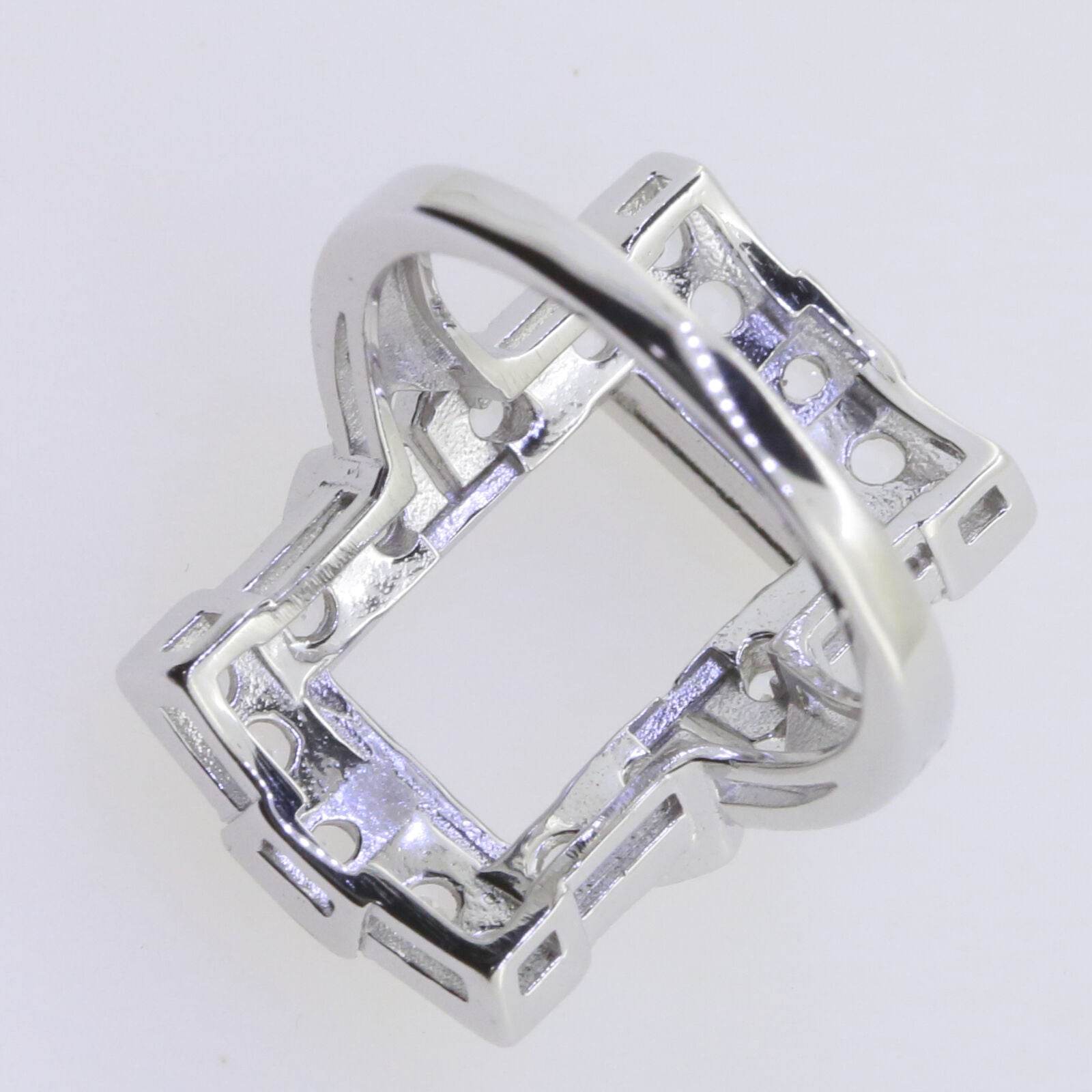 Sterling Silver Semi Mount Ring Setting Emerald OCT 14x7mm Vintage Repro Topaz - Syzjewelry